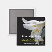 witte lelie bloem bruiloft save the date magneet (Voorkant / Achterkant)