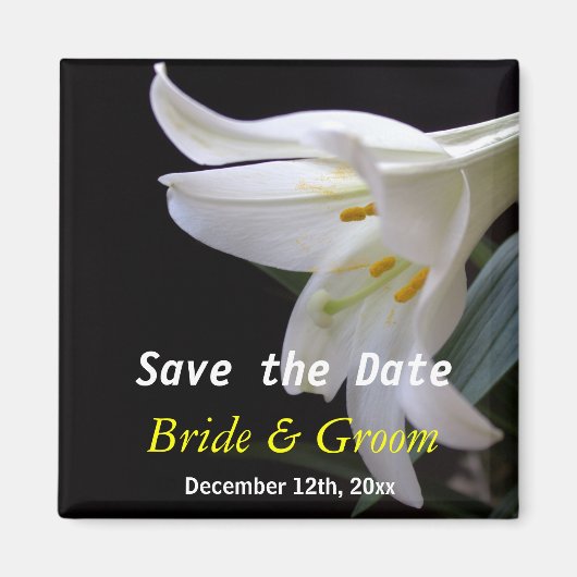 witte lelie bloem bruiloft save the date magneet (Voorkant)