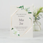 Witte lelie bloem en geometrische bruiloft uitnodi save the date (Staand voorkant)