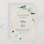 Witte lelie bloem en geometrische bruiloft uitnodi save the date (Voorkant / Achterkant)