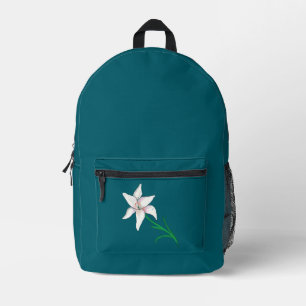 Witte lelie bloem Koel donker turquoise en teal Bedrukte Rugzak