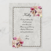 Witte lelie bloem marmeren bruidsmeisje van eer kaart (Voorkant / Achterkant)