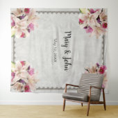 Witte lelie bloem marmeren huwelijks achtergrond wandkleed (In Situ (horizontaal))