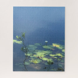 Witte Lelie Bloem op Blauw Water Legpuzzel