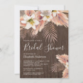 Witte lelie bloem palm pampas hout bruiloftsdouche kaart (Voorkant)