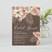 Witte lelie bloem palm pampas hout bruiloftsdouche kaart (Staand voorkant)