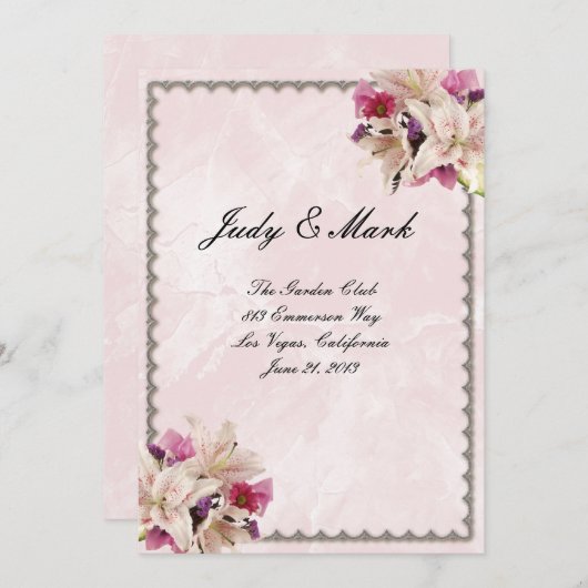 Witte Lelie Bloem Roze Marmer Trouw Menu Kaart (Voorkant / Achterkant)