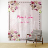 Witte lelie bloem roze marmeren huwelijks achtergr wandkleed (In situ)