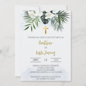 Witte Lelie bloem Spaanse doop Uitnodiging (Voorkant)