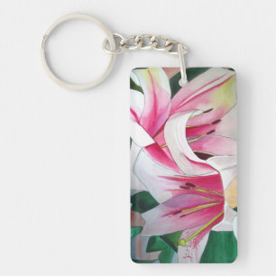 Witte lelie bloem waterverf kunst sleutelhanger
