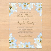 Witte Lelie Bloemen Acryl Baby shower Uitnodiging (Voorkant)