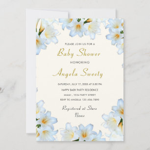 Witte Lelie Bloemen Baby shower Uitnodiging Sjablo