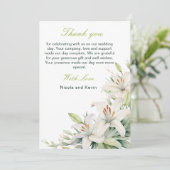 Witte lelie bloemen bruiloft bedankkaart (Staand voorkant)