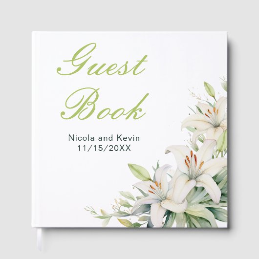 Witte lelie bloemen bruiloft gastenboek (Voorkant)