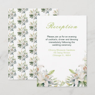 Witte lelie bloemen bruiloft informatiekaartje