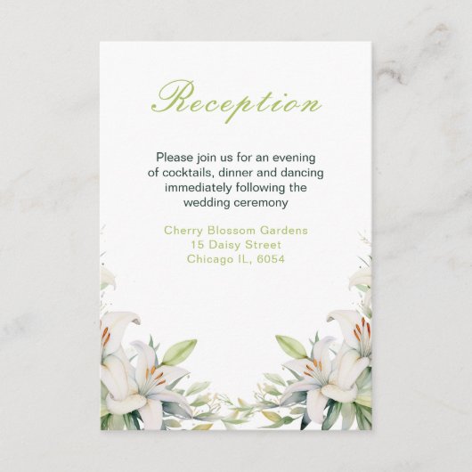 Witte lelie bloemen bruiloft informatiekaartje (Voorkant)