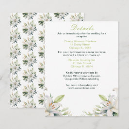 Witte lelie bloemen bruiloft informatiekaartje