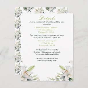 Witte lelie bloemen bruiloft informatiekaartje