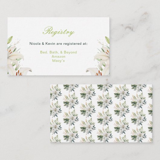 Witte lelie bloemen bruiloft informatiekaartje (Voorkant / Achterkant)