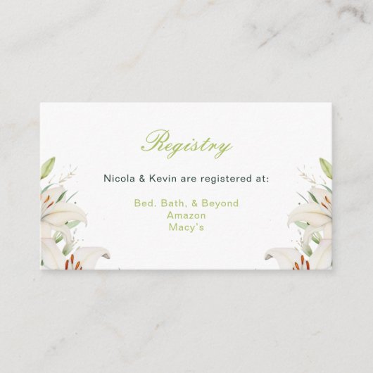 Witte lelie bloemen bruiloft informatiekaartje (Voorkant)