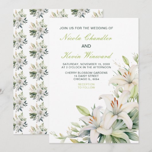 Witte lelie bloemen bruiloft kaart (Voorkant / Achterkant)