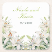 Witte lelie bloemen bruiloft kartonnen onderzetters (Voorkant)