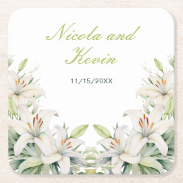 Witte lelie bloemen bruiloft kartonnen onderzetters