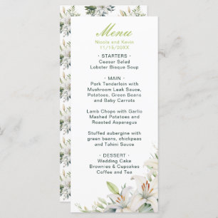 Witte lelie bloemen bruiloft menu