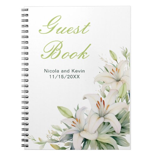 Witte lelie bloemen bruiloft notitieboek (Voorkant)