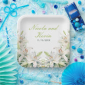 Witte lelie bloemen bruiloft papieren bordje (Feest)