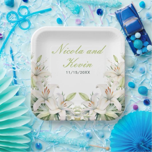 Witte lelie bloemen bruiloft papieren bordje (Feest)