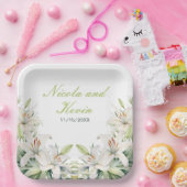 Witte lelie bloemen bruiloft papieren bordje (Feest)