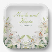 Witte lelie bloemen bruiloft papieren bordje (Voorkant)