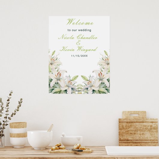 Witte lelie bloemen bruiloft poster (Keuken)