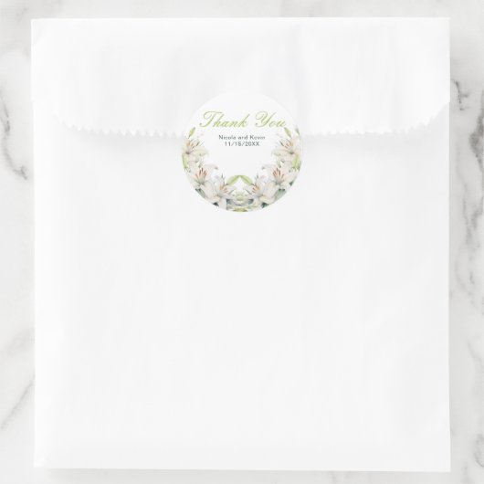 Witte lelie bloemen bruiloft ronde sticker (Tas)