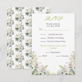 Witte lelie bloemen bruiloft RSVP kaartje