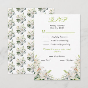 Witte lelie bloemen bruiloft RSVP kaartje