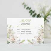 Witte lelie bloemen bruiloft RSVP kaartje (Staand voorkant)