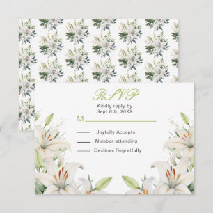 Witte lelie bloemen bruiloft RSVP kaartje