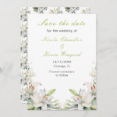 Witte lelie bloemen bruiloft save the date (Voorkant / Achterkant)