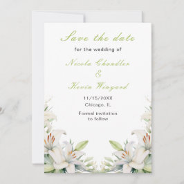 Witte lelie bloemen bruiloft save the date