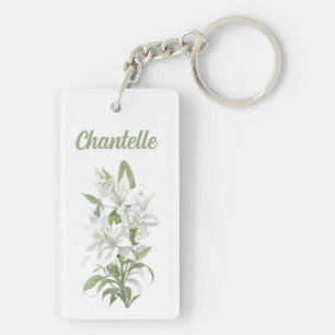 Witte Lelie Bloemen gepersonaliseerd Sleutelhanger