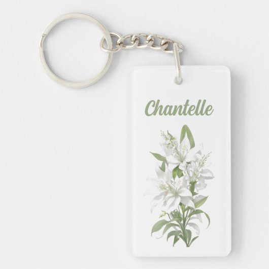 Witte Lelie Bloemen gepersonaliseerd Sleutelhanger (Voorkant)