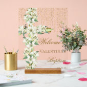 Witte Lelie Bloemen Goud Kruis Doop Welkom Acryl Bord (Huwelijk)