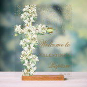 Witte Lelie Bloemen Goud Kruis Doop Welkom Acryl Bord (Neutraal)