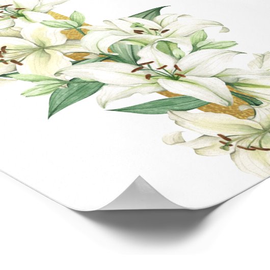 Witte Lelie Bloemen Goud Kruis Doop Welkom Poster (Hoek)