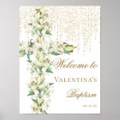 Witte Lelie Bloemen Goud Kruis Doop Welkom Poster (Voorkant)