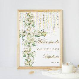 Witte Lelie Bloemen Goud Kruis Doop Welkom Poster