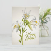  Witte Lelie Bloemen Happy Easter Kaart (Staand voorkant)