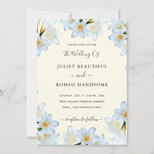 Witte Lelie bloemen ingelijst bruiloft uitnodiging (Voorkant)